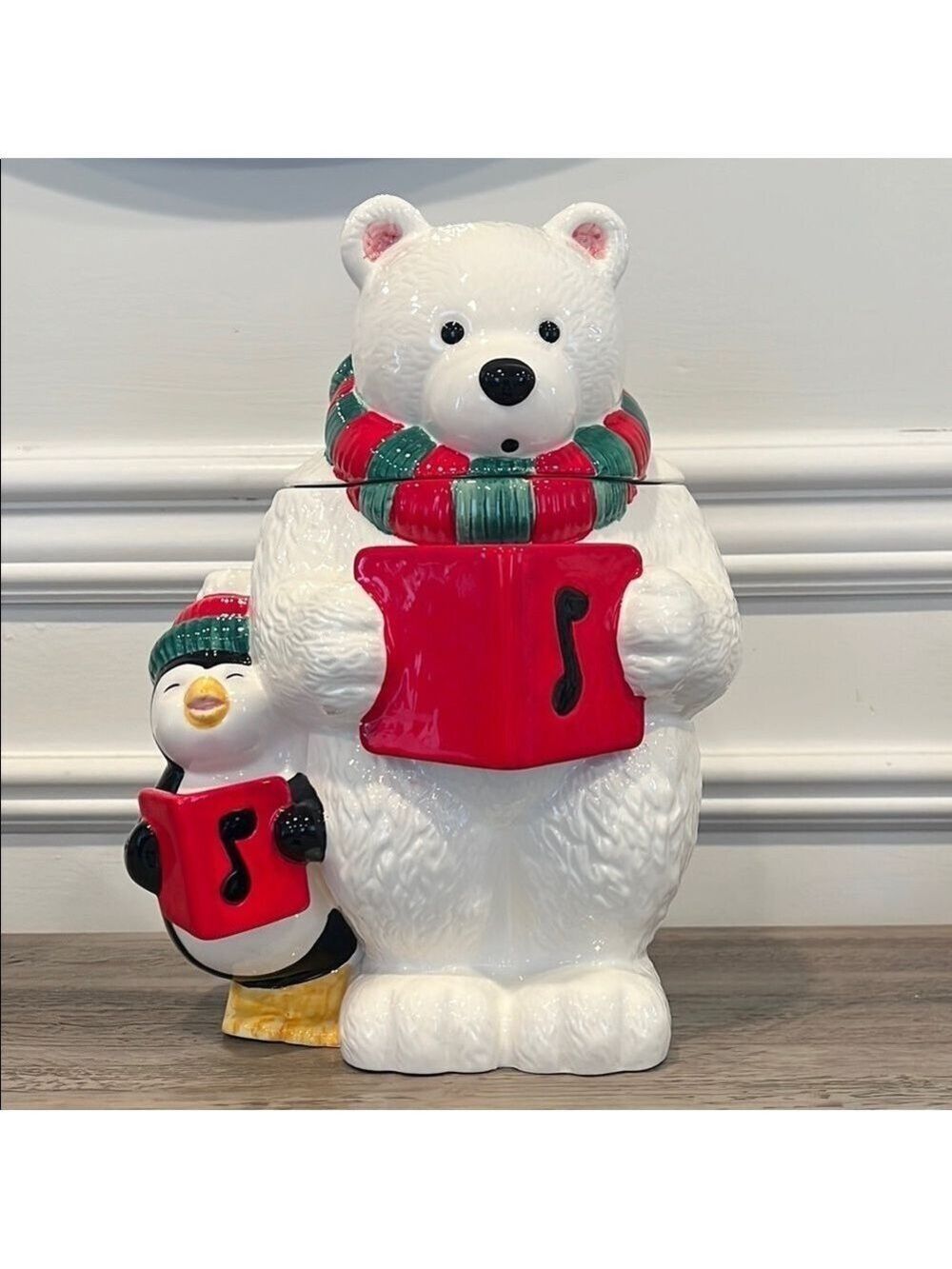 Vintage The Cellar Macys Holiday Polar Bear and Penguin Cookie Jar Treat Jar